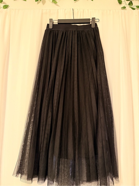 Dresses & Skirts - Black Pleated Tulle Midi Skirt - Women